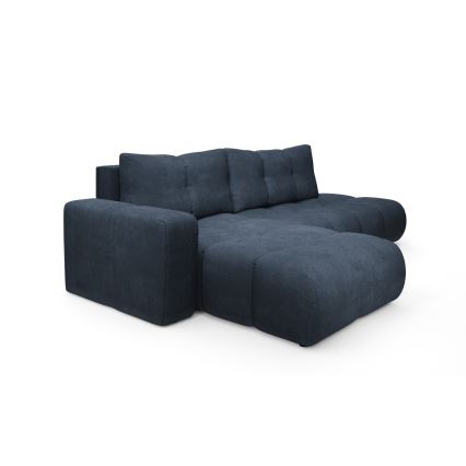 Canapé d'angle convertible rembourré ALMADA en L avec coffre de rangement, version gauche, bleu