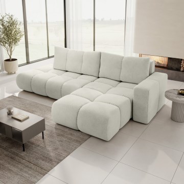 Canapé d'angle convertible rembourré ALMADA en L avec coffre de rangement, version droite, beige