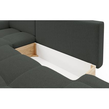 Canapé d'angle convertible ALMADA en L, tapissé, avec coffre de rangement, version gauche, coloris anthracite