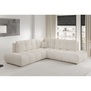 Canapé d'angle convertible rembourré ALMADA en L, côté gauche, avec coffre de rangement, beige