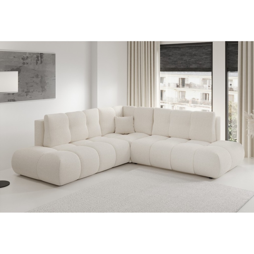 Canapé d'angle convertible rembourré ALMADA en L, côté gauche, avec coffre de rangement, beige