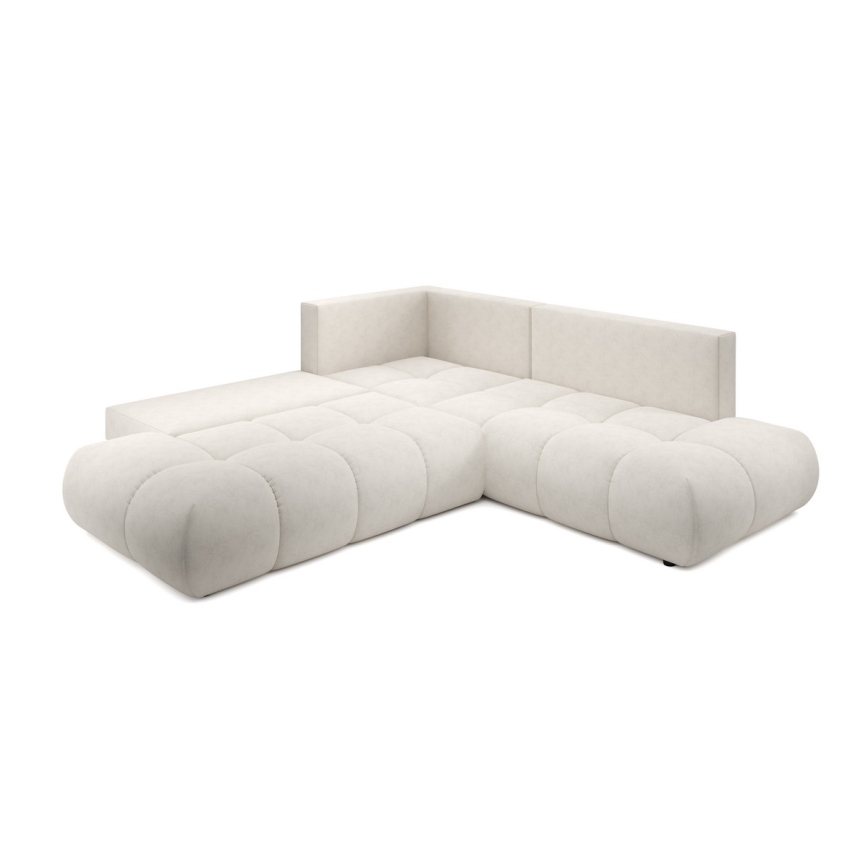 Canapé d'angle convertible ALMADA en L, revêtement tissu, avec coffre de rangement — configuration gauche, beige