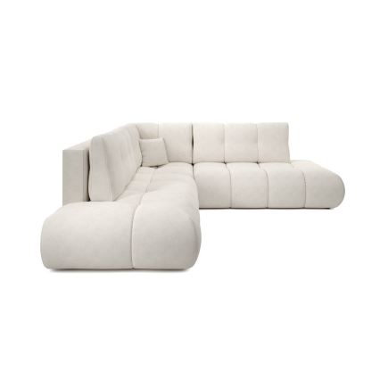 Canapé d'angle convertible ALMADA en L, revêtement tissu, avec coffre de rangement — configuration gauche, beige