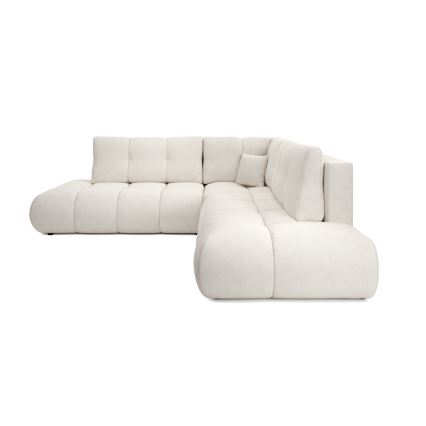 Canapé d'angle convertible ALMADA en L, revêtement tissu, avec coffre de rangement — configuration gauche, beige