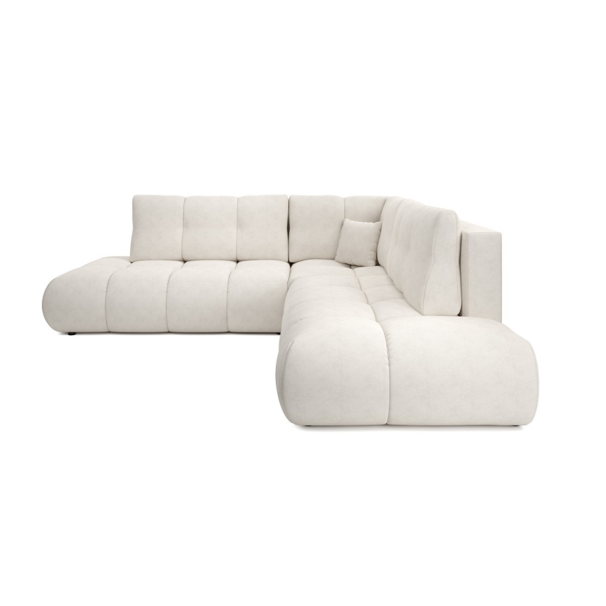 Canapé d'angle convertible ALMADA en L, revêtement tissu, avec coffre de rangement — configuration gauche, beige