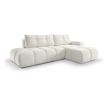 Canapé d'angle convertible rembourré ALMADA en L, version droite, beige, avec coffre de rangement