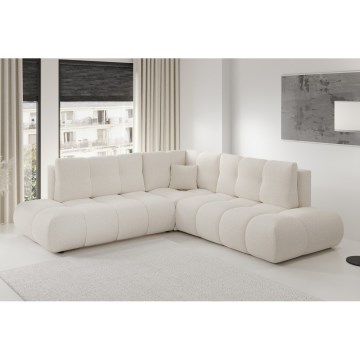 Canapé d'angle convertible rembourré ALMADA en L, version droite, beige, avec coffre de rangement