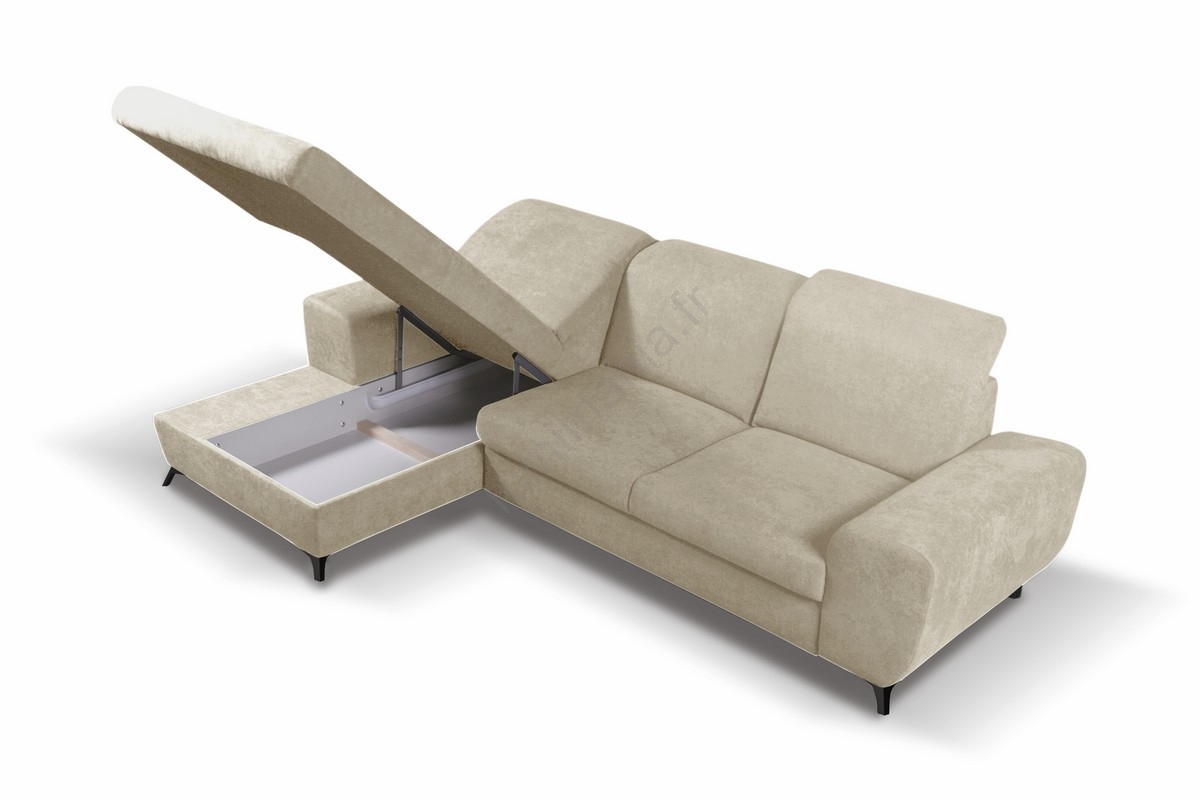 Canapé Convertible En L Avec Rangement Et Ports USB - Tissu Chenille Beige - Dimensions 209x130x84 Cm