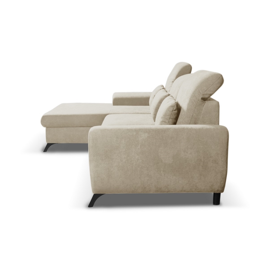 Canapé d'angle convertible rembourré ALTA en L, version gauche, beige, avec coffre de rangement intégré