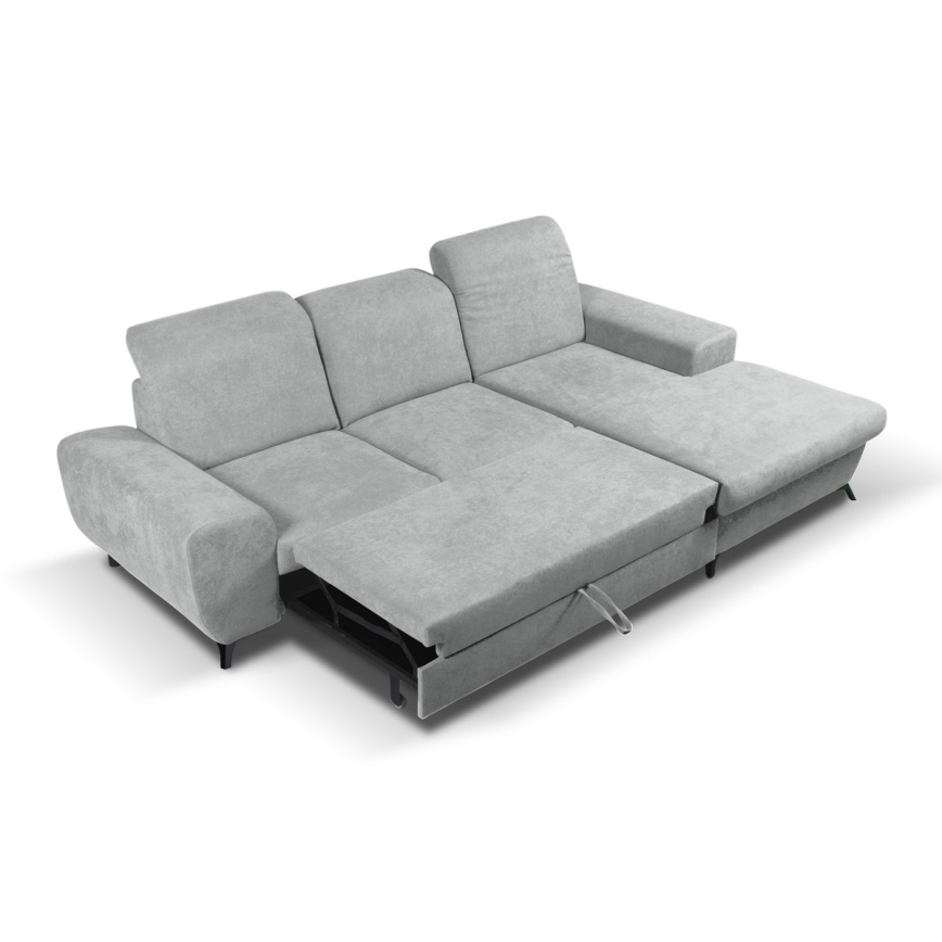 Canapé d'angle convertible en L ALTA, rembourré, avec coffre de rangement, côté droit — gris