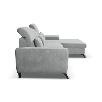 Canapé d'angle convertible en L ALTA, rembourré, avec coffre de rangement, côté droit — gris