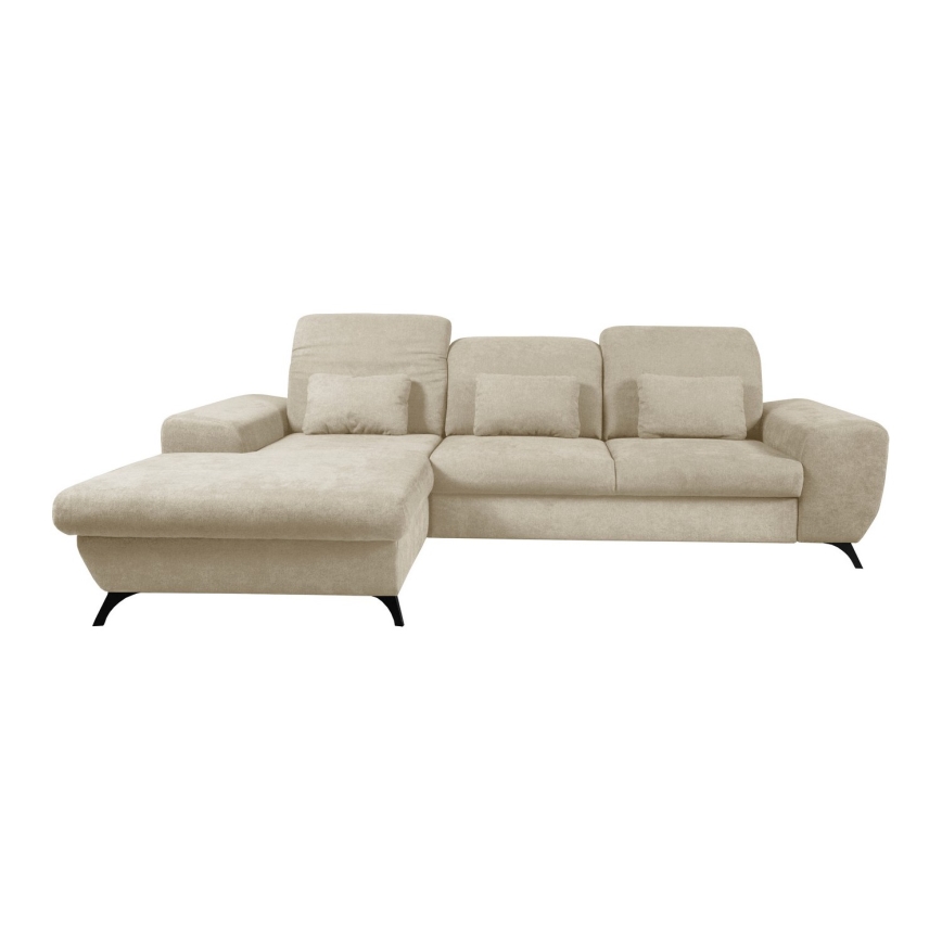 Canapé d'angle convertible rembourré ALTA en L, côté gauche, beige, avec coffre de rangement