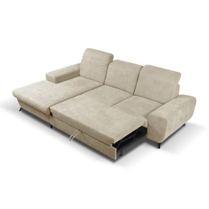 Canapé d'angle convertible rembourré ALTA en L, côté gauche, beige, avec coffre de rangement