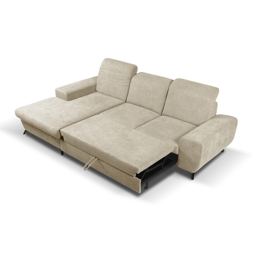 Canapé d'angle convertible rembourré ALTA en L, côté gauche, beige, avec coffre de rangement