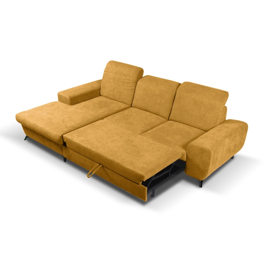 Canapé d'angle convertible rembourré en L avec coffre de rangement ALTA, côté gauche — jaune