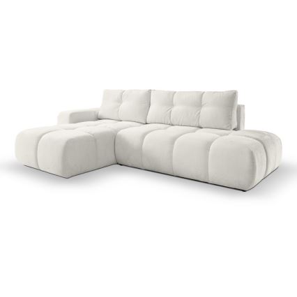 Canapé d'angle rembourré ALMADA convertible en L, version gauche, beige, avec coffre de rangement