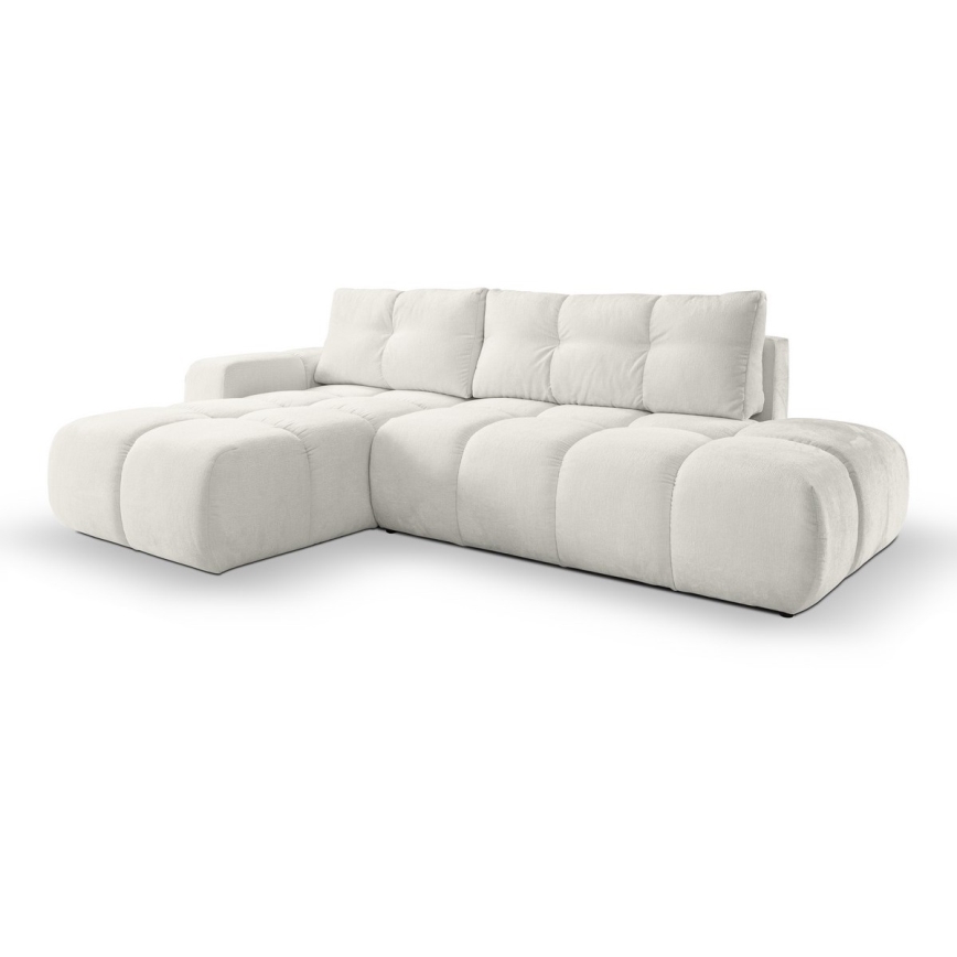 Canapé d'angle rembourré ALMADA convertible en L, version gauche, beige, avec coffre de rangement