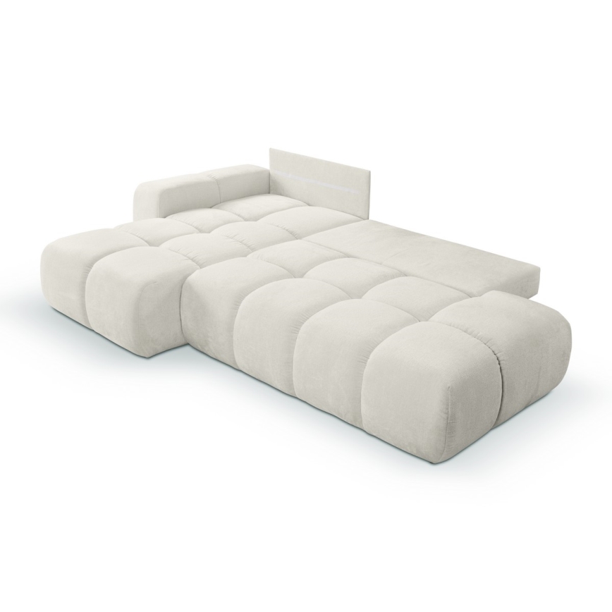 Canapé d'angle rembourré ALMADA convertible en L, version gauche, beige, avec coffre de rangement