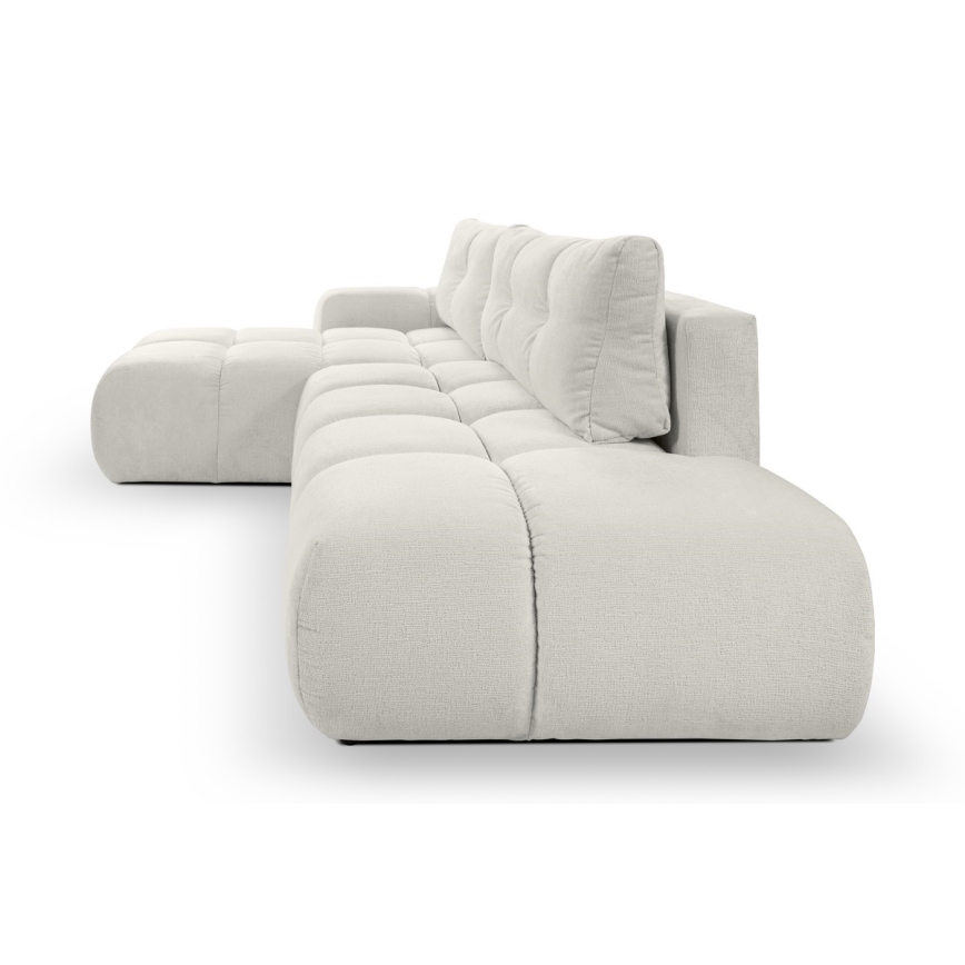 Canapé d'angle rembourré ALMADA convertible en L, version gauche, beige, avec coffre de rangement