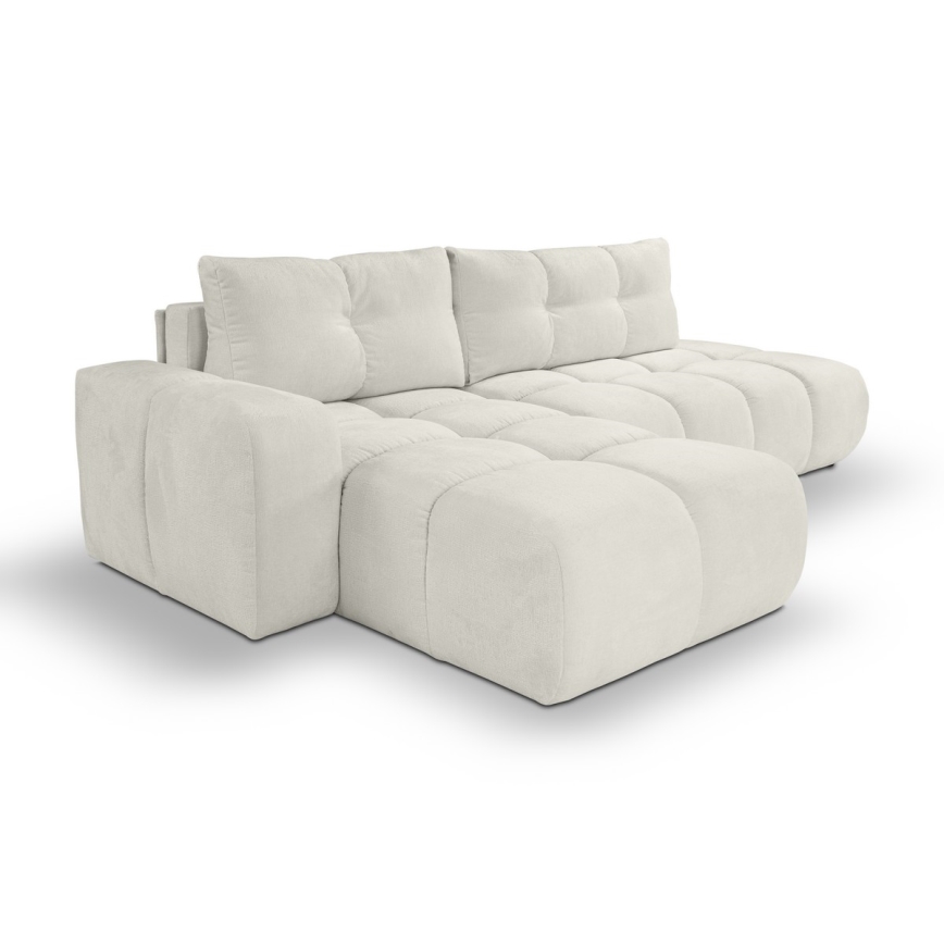Canapé d'angle rembourré ALMADA convertible en L, version gauche, beige, avec coffre de rangement