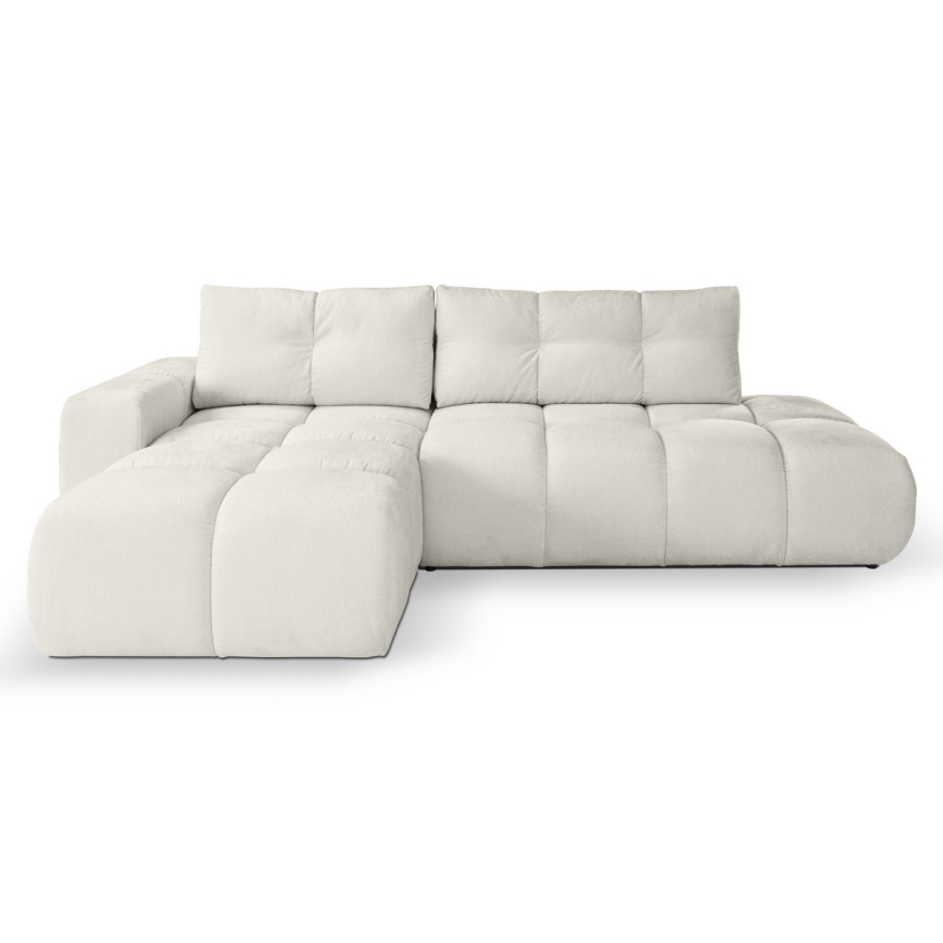 Canapé d'angle rembourré ALMADA convertible en L, version gauche, beige, avec coffre de rangement