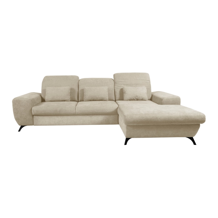 Canapé d'angle rembourré convertible ALTA en L, version droite, beige, avec coffre de rangement
