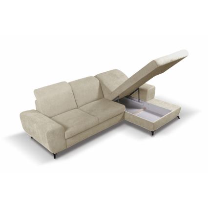 Canapé d'angle rembourré convertible ALTA en L, version droite, beige, avec coffre de rangement
