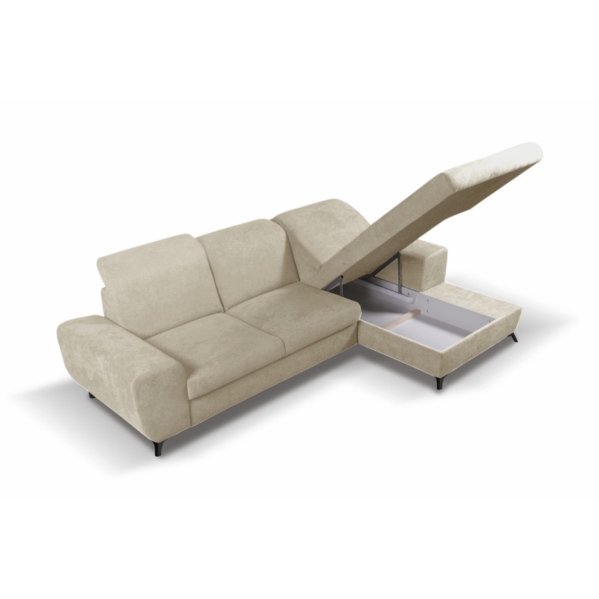 Canapé d'angle rembourré convertible ALTA en L, version droite, beige, avec coffre de rangement