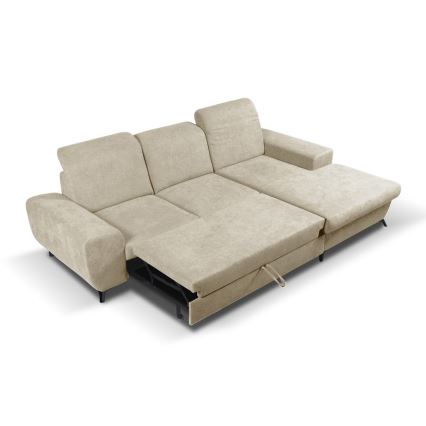 Canapé d'angle rembourré convertible ALTA en L, version droite, beige, avec coffre de rangement