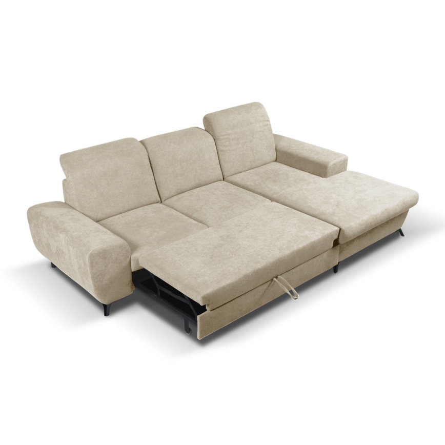Canapé d'angle rembourré convertible ALTA en L, version droite, beige, avec coffre de rangement