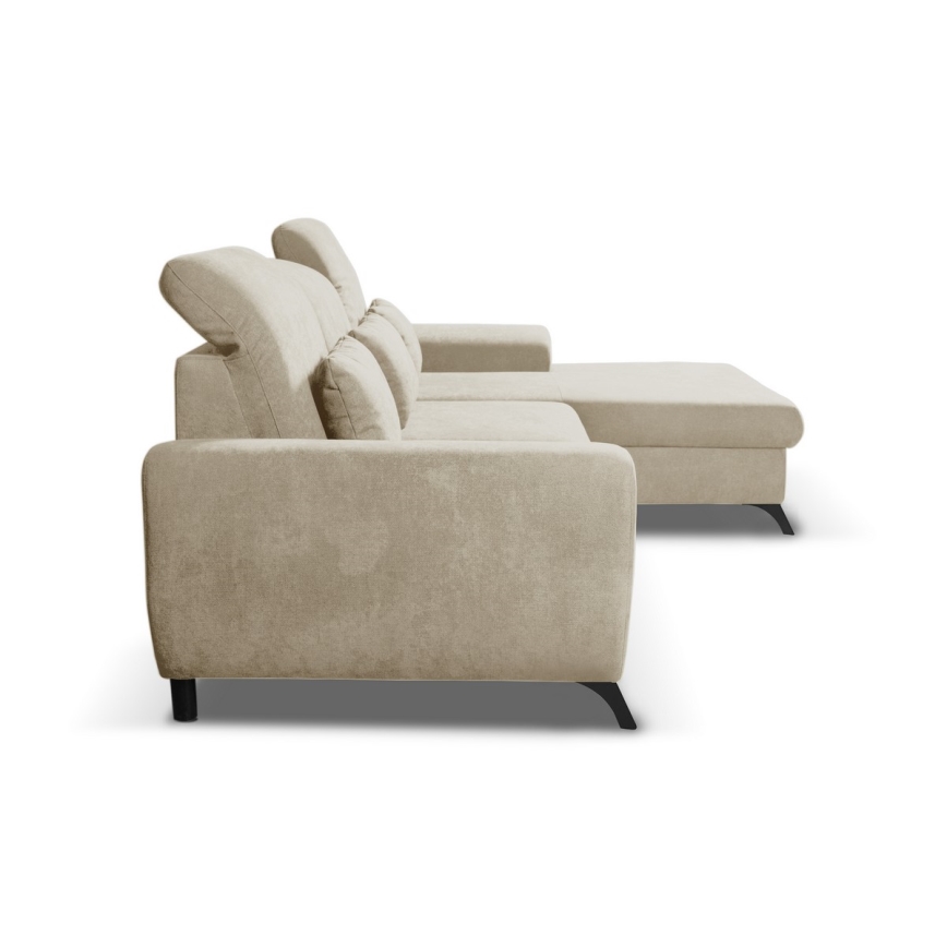 Canapé d'angle rembourré convertible ALTA en L, version droite, beige, avec coffre de rangement