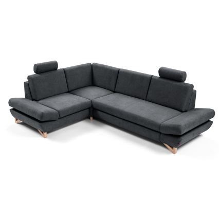 Canapé d'angle convertible rembourré en L AVESTA, coffre de rangement, angle gauche, anthracite