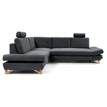 Canapé d'angle convertible rembourré en L AVESTA, coffre de rangement, angle gauche, anthracite