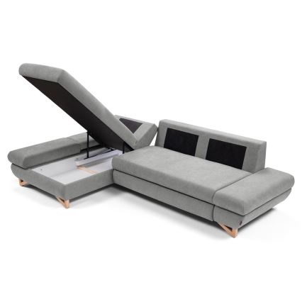 Canapé d'angle convertible rembourré AVESTA avec coffre de rangement, en L, version gauche, gris