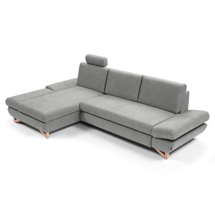 Canapé d'angle convertible rembourré AVESTA avec coffre de rangement, en L, version gauche, gris