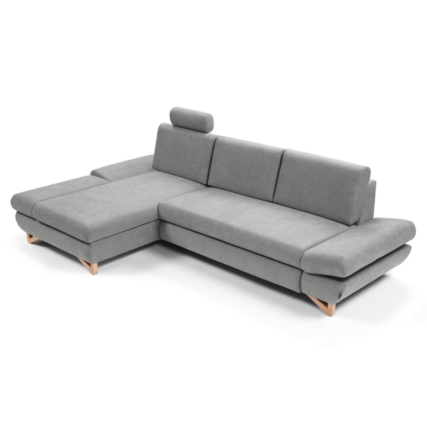 Canapé d'angle convertible rembourré AVESTA avec coffre de rangement, en L, version gauche, gris