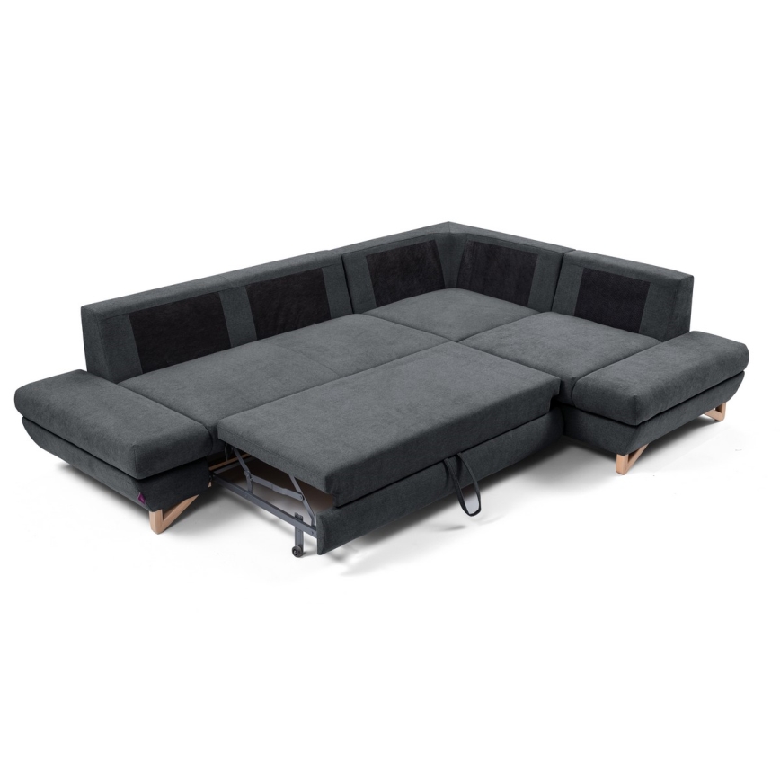 Canapé d'angle convertible rembourré AVESTA en L avec coffre de rangement, angle droit, anthracite