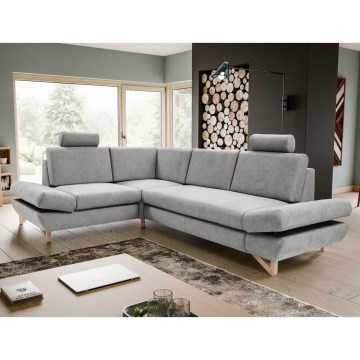 Canapé d'angle convertible rembourré AVESTA en L, avec coffre de rangement, angle gauche, gris