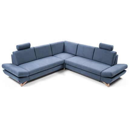 Canapé d'angle rembourré convertible en L AVESTA, bleu, avec coffre de rangement