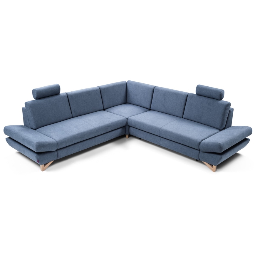 Canapé d'angle rembourré convertible en L AVESTA, bleu, avec coffre de rangement