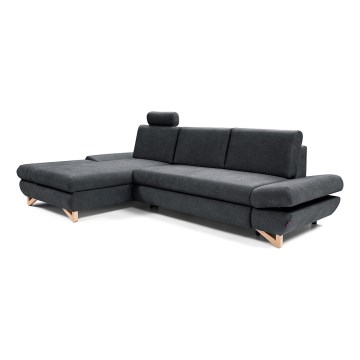 Canapé d'angle convertible rembourré AVESTA en L, côté gauche, anthracite, avec coffre de rangement