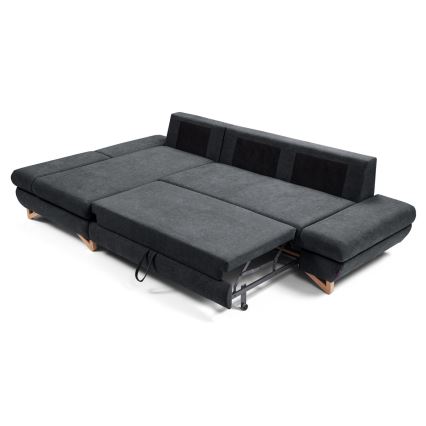 Canapé d'angle convertible rembourré en L AVESTA, côté gauche, anthracite, avec coffre de rangement