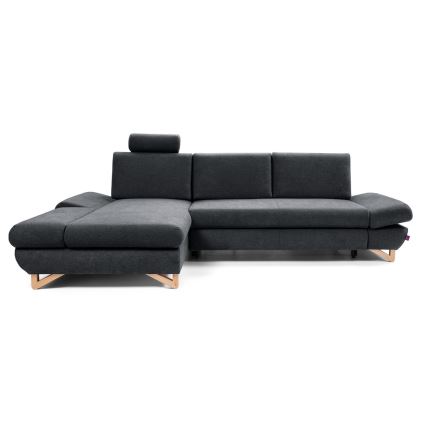 Canapé d'angle convertible rembourré en L AVESTA, côté gauche, anthracite, avec coffre de rangement