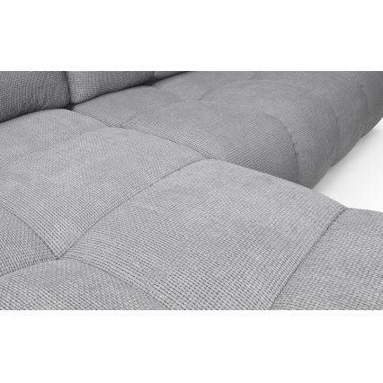 Canapé d'angle convertible rembourré ALMADA en L, version gauche, gris, avec coffre de rangement intégré