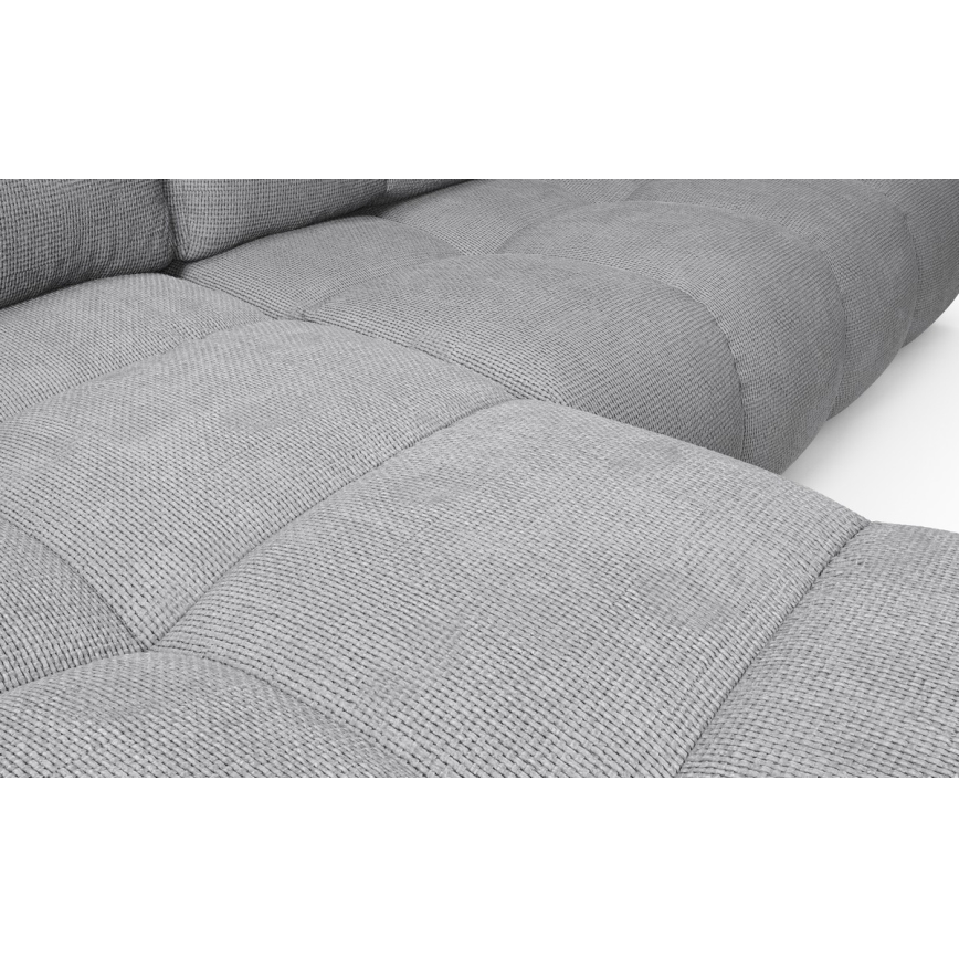 Canapé d'angle convertible rembourré ALMADA en L, version gauche, gris, avec coffre de rangement intégré