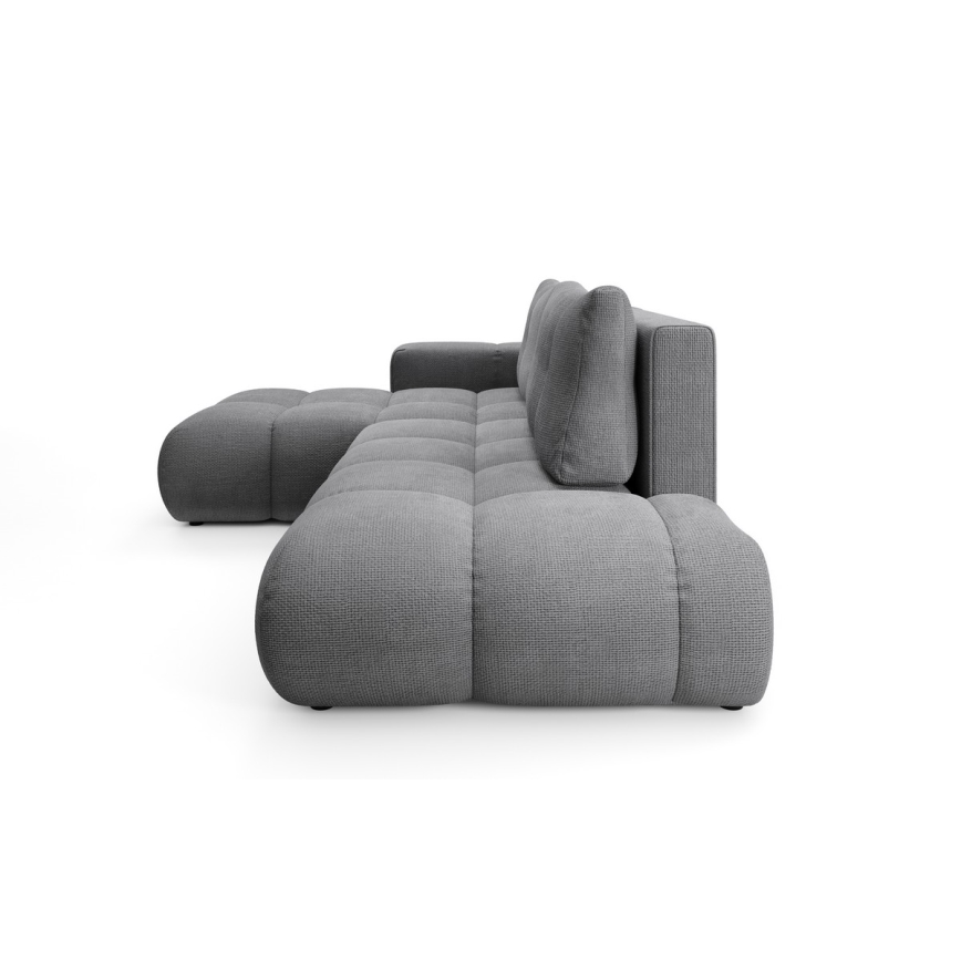 Canapé d'angle convertible rembourré ALMADA en L, version gauche, gris, avec coffre de rangement intégré