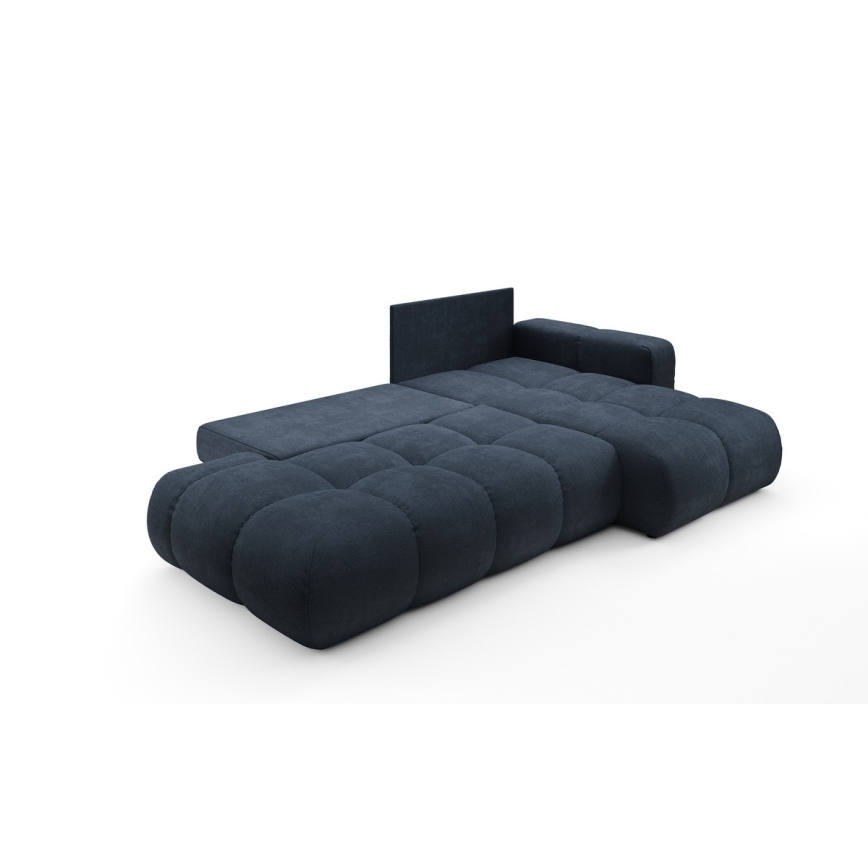 Canapé d'angle convertible rembourré ALMADA en L, version droite, bleu, avec coffre de rangement