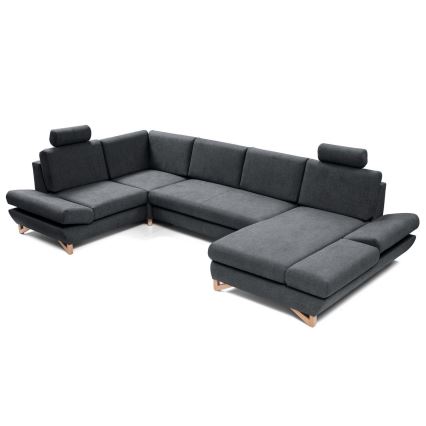 Canapé d'angle convertible rembourré en U AVESTA anthracite avec coffre de rangement