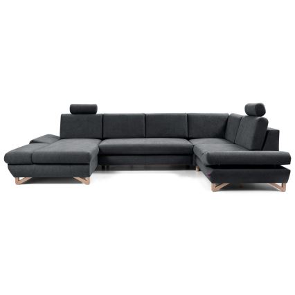 Canapé d'angle convertible rembourré en U AVESTA, anthracite, avec coffre de rangement