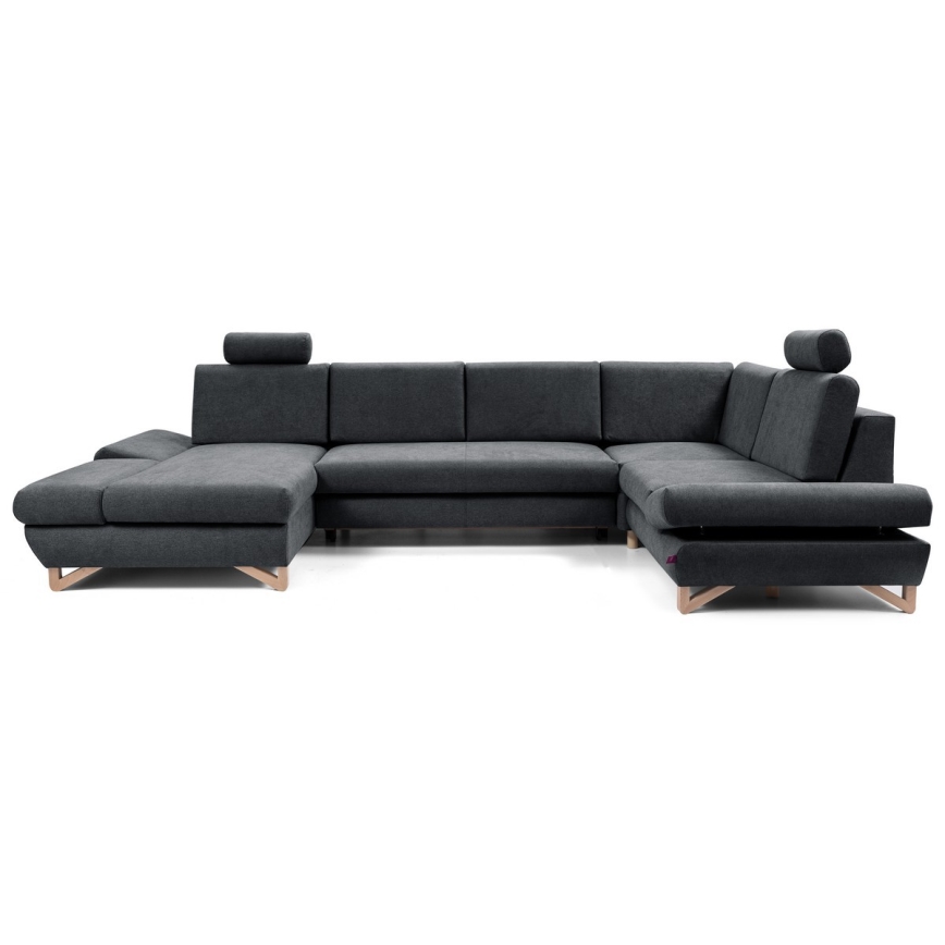 Canapé d'angle convertible rembourré en U AVESTA, anthracite, avec coffre de rangement